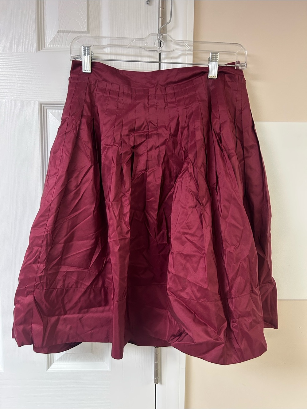 Talbots Burgundy pleated Taffeta midi Holiday Skirt Petites